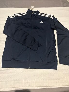 adidas Navy Blue Track Jacket with White Stripes